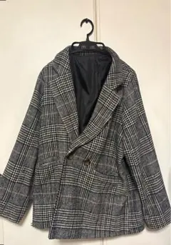 グレー チェック ダブルブレストテーラードジャケット コート　冬　秋　春