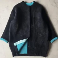 エレンディーク　ラクーンミックスダブルカーディガン　黒　ブラック　ブルー