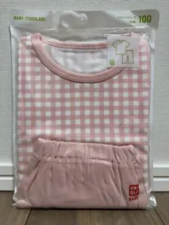 【未開封で発送】100サイズ ユニクロ 半袖 ドライパジャマ ピンクチェック柄