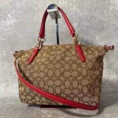 COACH エリスサッチェル 2WAYバッグ シグネチャー 茶 レザー - メルカリ