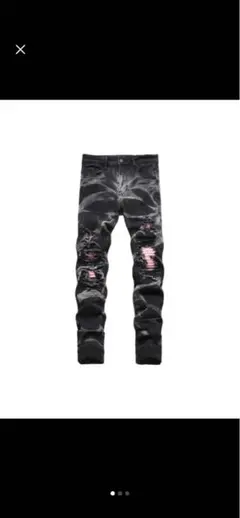 ブラック ダメージデニムパンツ Lサイズ