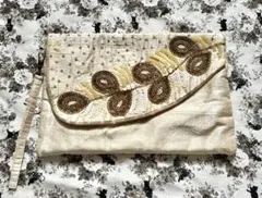 【匿名配送】ピープルツリー　ビーズ装飾　クラッチバック　結婚式　肩掛け