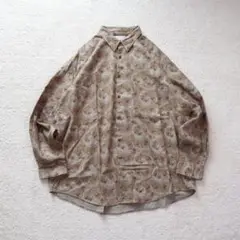 総柄シャツ 長袖 古着 XL ベージュ ブラウン ナチュラルカラー ボタニカル