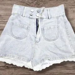 デニムショートパンツ グレー レース付き