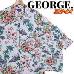 GEORGE. ジョージ 総柄 ハイビスカス ヤシの木 アロハシャツ XLサイズのサムネイル