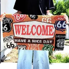 玄関マット 敷物 ルート66 コイヤー WELCOME ブラウン ROUTE66