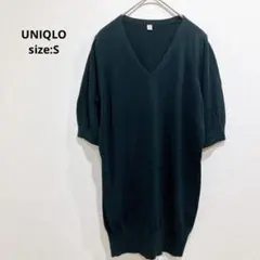 ユニクロ UNIQLO トップス レディース 半袖 ニット ロング丈 Vネック