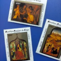 4571 外国切手 コンゴ 1985年 クリスマス 宗教 絵画 3枚セット