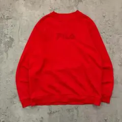 【FILA】フィラ（XL）スウェット＊センターロゴ＊刺繍ロゴ＊袖ロゴ＊赤
