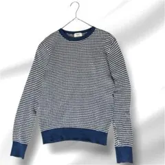 BEAMS HEART コットンニット ダイヤ柄 ジャガード クルーネック紺×白