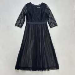 any SiS ブラック レース チュール プリーツ ロングドレス M