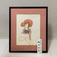 F4号】水森亜土/手描き作品/表裏サイン有/裏描き有り/油彩/高級額縁入