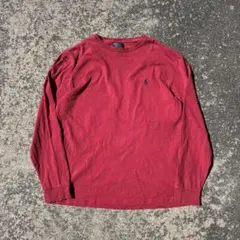 90s 00s ラルフローレン　ロンT 赤　短丈　フェード