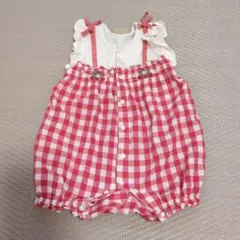 赤チェックロンパース