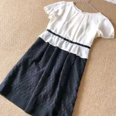 膝丈ワンピース 異素材ドッキング きれいめ