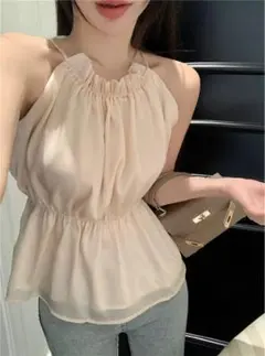 ホルターネックオーガンジーペプラムトップス GRL M