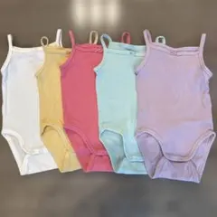 値下げH&Mコットンボディスーツ5枚PK WH イエローミントパープルサイズ60