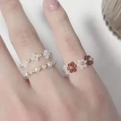 ブラウン×ベージュ ︴お花のビーズリングセット ︴No.1006