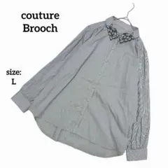 【美品】 クチュールブローチ 長袖 シャツ ストライプ 花柄 春夏 上品 パールのサムネイル
