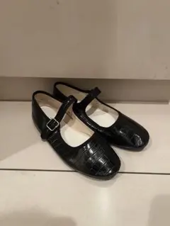 黒 クロコダイル風 メリージェーンシューズ