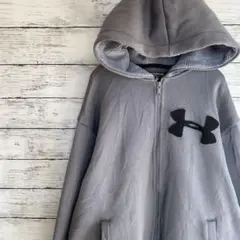 古着 UNDER ARMOUR フリース パーカー ジップアップ 防寒 グレーL