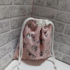 推し活猫柄　コップ袋　ピンク