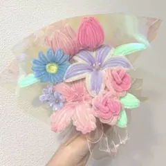 枯れないお花　モールフラワー　ハンドメイド　花束　ブーケ　ランダムカード付き