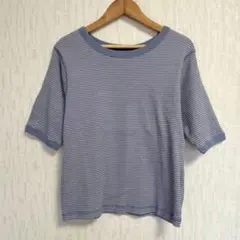 w closet ストライプ 五分袖 ニット トップス くすみカラー【327】