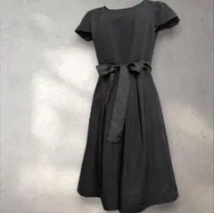 立体織り ブラック フレアワンピース 9AR　ウエストリボン フォーマル対応