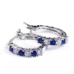 R083 フープピアス　サファイア　ジルコニア　シルバー　プレゼント　S925