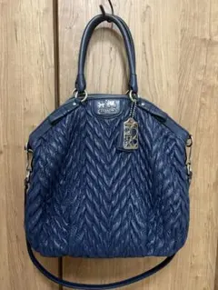 【COACH】コーチ　銀馬車　70周年記念　ハンドバッグ　ネイビーＬ