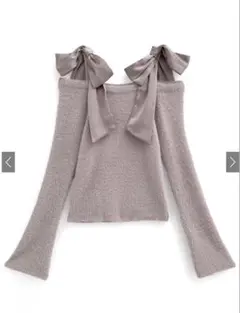 grl オフショルダーリボンラメニットトップス ［Kz610］ ピンク