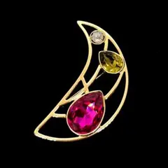 希少✨美品✨スワロフスキー ブローチ 三日月 ピンク ゴールド クリスタル