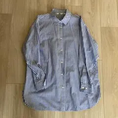 UNIQLO Mサイズ 青と白のストライプ長袖ロングシャツ