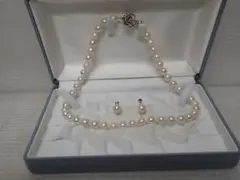 天然 あこや真珠 パール シルバー刻印金具 ネックレス イヤリングセットB1-A