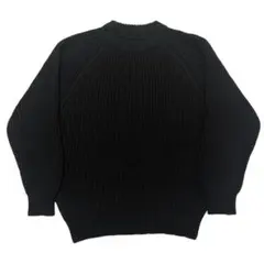ニット L 黒 リブ編み クルーネックセーター
