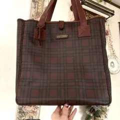 ラルフローレン 本皮仕様ヴィンテージ ボルドーチェックトート　大容量