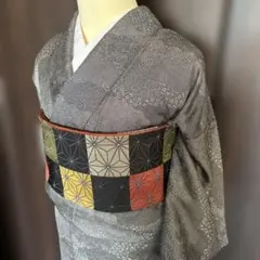 着物反物* 幾何学模様灰茶大島と塩沢紬白 大人の兵児帯 半幅帯 長尺