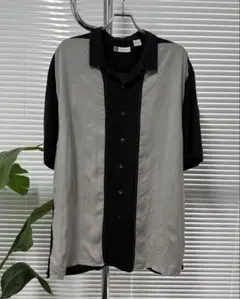 vintageロカビリー半袖シャツ ダークネイビートリミング ハンド 