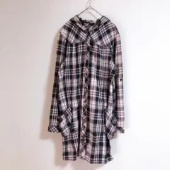 【ESTACOT】（M）フード付きタータンチェック柄シャツワンピース/着回し
