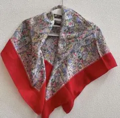 花柄 スカーフ 大判 赤 レッド マルチカラー☆シルクスカーフ