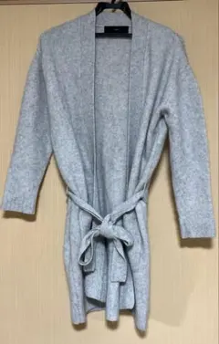 vingtrois グレー ロングカーディガン ウエストリボン付き
