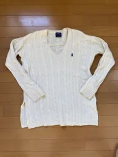 Ralph Lauren ケーブルニット Vネックセーター ホワイトpolo