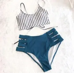 ［No.275］新品 ストライプ 水着 ビキニ Mサイズ