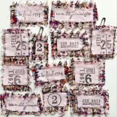 ジャンクジャーナル　布タグ　ピンク　パッチワーク