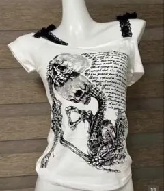 INAWLY　ダークコア　y2k スカル　パンク　Tシャツ　オフィショル