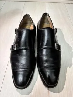 ブラックレザー ダブルモンクストラップシューズ