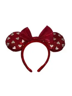 東京ディズニー ミニー カチューシャ 赤 キラキラ ハート柄 スパンコール