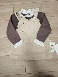 フリル付きトップス・コーデュロイワンピース 80　チャコール・ホワイト