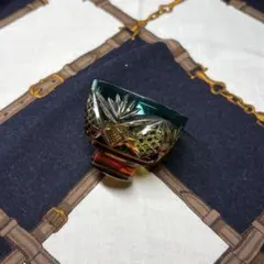 名工】黒木国昭 綾切子 猪口 琥珀グリーン 切子 ぐい呑み グラスアート